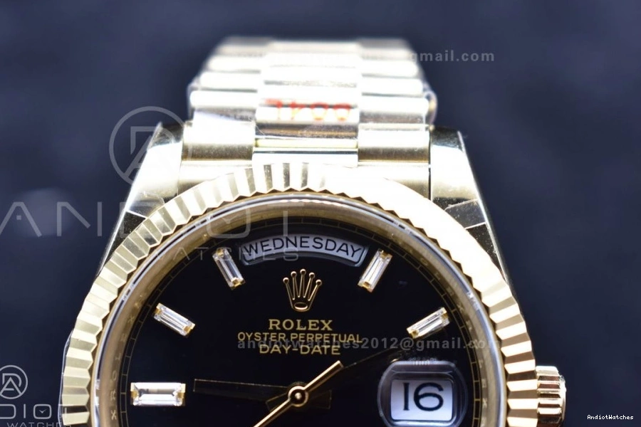 Black President 721 YG A2836 Breathable Plated Bracelet Markers Dial DayDate On 904L 40 GMF Crystal Steel V 0304